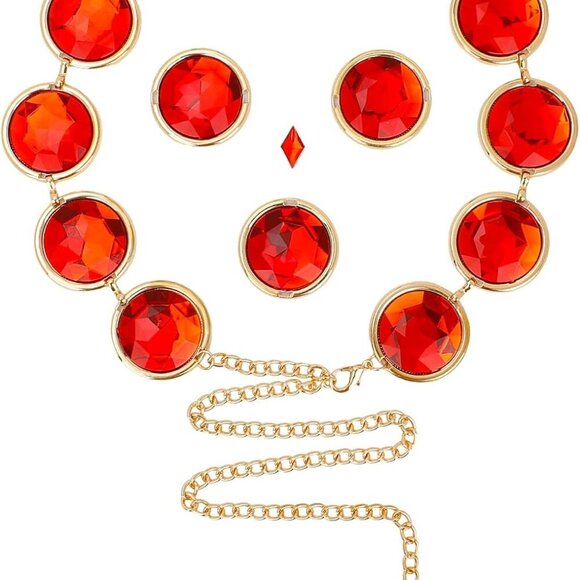 Accessories - Women Anime Cosplay Chain Belt Red Stone Gold Waist Belt Adjustable Halloween